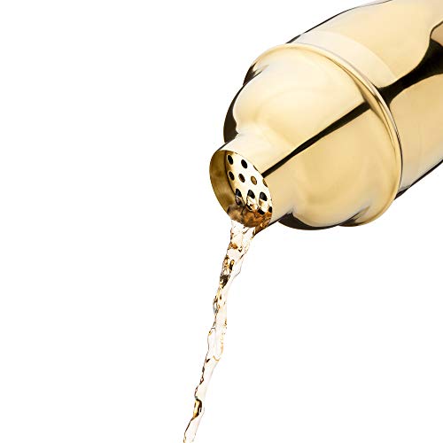 True Gold Barware Set Stainless Steel Shaker, Jigger, Muddler, Bar Spoon, Hawthorne Strainer, 4-Piece #TOP6