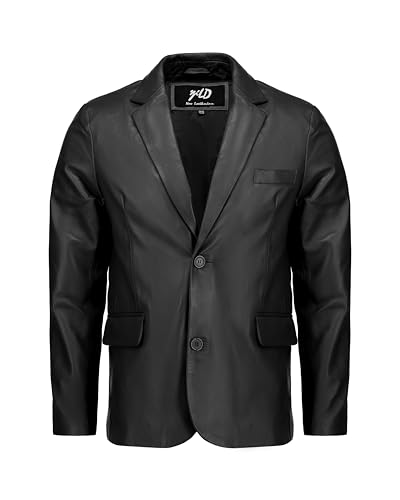 Image of Jild Invisible Stitching Casual Leather Blazer for Men - 2-Button Closure Coat Style Regular Fit Lambskin Leather Jacket Men
