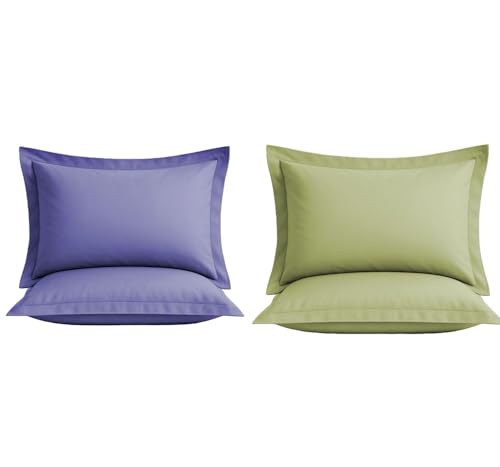 Image of VAS COLLECTIONS Premium Pillow Cover Set of 4 Piece | 210 TC 100% Pure Cotton | Solid Color Hotel Quality Pillow Covers, Hotel & Hospital Use | 18 x 28 Inches (1, Solid Levander & Olive Green)