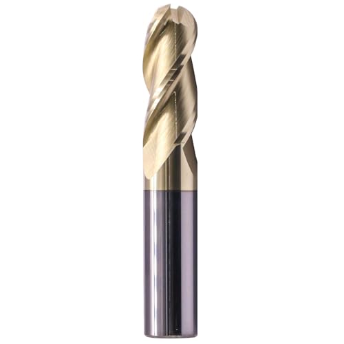Image of 1 /2 inch 3 Flute Ball Nose Solid Carbide End Mill for Aluminum - ZrN Coated | 37 Degree Helix, 1 /2 inch Cutting Diameter, 1 /2 inch Shank Diameter, 1-1 /4 inch Length of Cut, 3 inch Overall Length