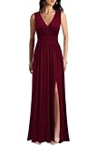 WOOSEA Women Sleeveless Deep V Neck Split Loose Sexy Plain Long Maxi Casual Dress Burgundy