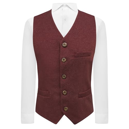 Gilet en tweed rouge bordeaux idéal pour costume de mariage chic King & Priory