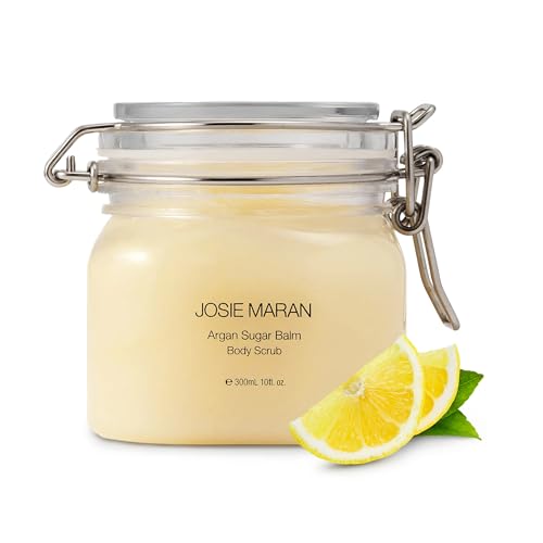 Josie Maran Argan Sugar Balm Body Scrub - Exfoliating Sugar Scrub with 100% Pure Argan Oil &amp; Coconut Oil - Softens, Smoothes &amp; Hydrates Dry Skin - Vegan + Cruelty Free - Baked Lemon Bliss (10 oz)
