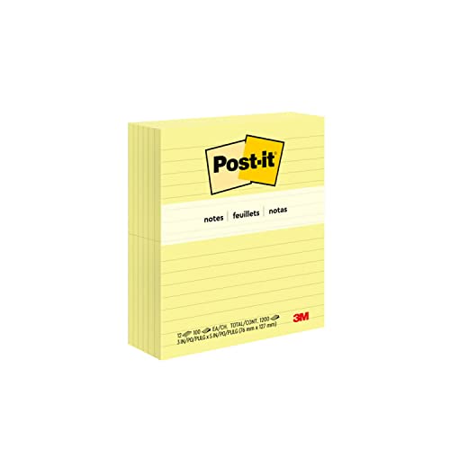 Notes repositionnables Post-it 76x127 mm jaune canari pour l'organisation de bureau