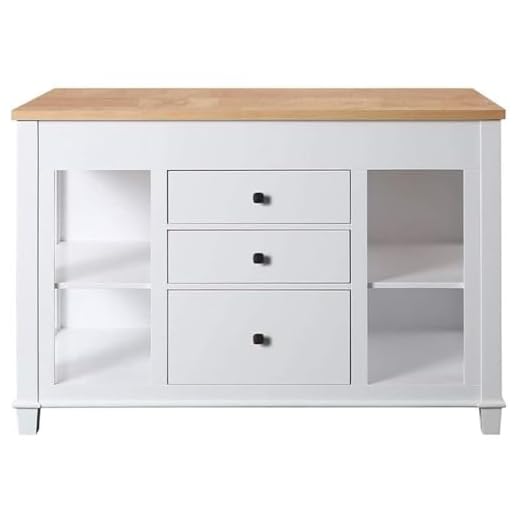 Design Element KD-01-W Medley 54" Wide Butcherblock Farm House Kitchen Island with Extendable Dinning Table in White-No Assembly Needed