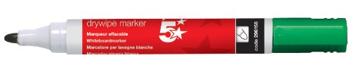 5 Star Green Dry Wipe Whiteboard Marker Pen - 3mm Bullet Tip (Pack of 12), 296158-12