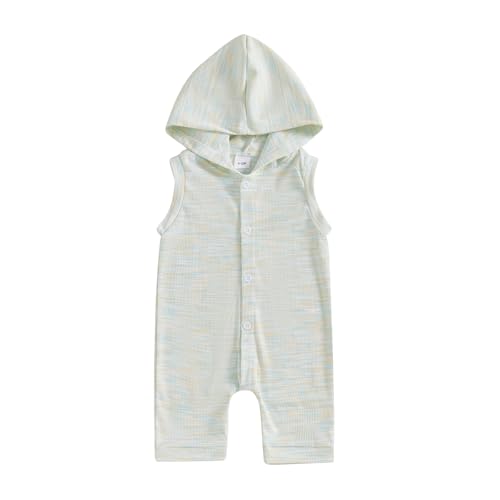 Image of Newborn Baby Girl Boy Romper Summer Clothes Sleeveless Baby Onesie Button Hooded Jumpsuit Infant One Piece Outfit