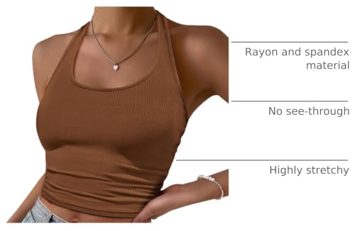 Image of Ekouaer Women Halter Top Backless Scroop Neck Slim Stretchy Ribbed Knit Camisole Crop Tops S-XXL