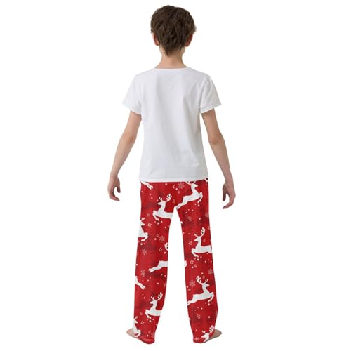 Winter Reindeers Snowflake Boys Long Pants Soft Trousers Elastic Waist Kids Lounge Bottoms with Pockets S-XL3