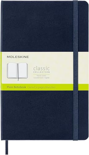 Moleskine - Cuaderno Clásico con Hojas Lisas, Tapa Dura y Cierre Elástico, Color Azul Zafiro, Tamaño Grande 13 x 21 cm, 240 Hojas