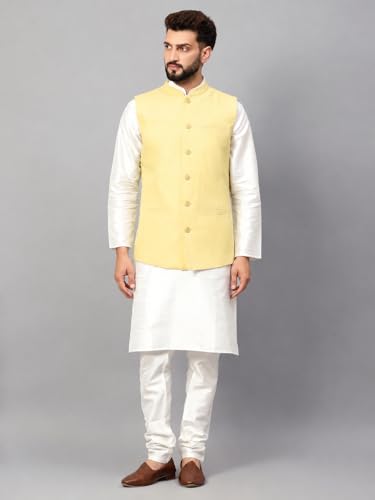 Image of LATEST CHIKAN Men's Traditional Cotton Solid Nehru Jacket /Waistcoat