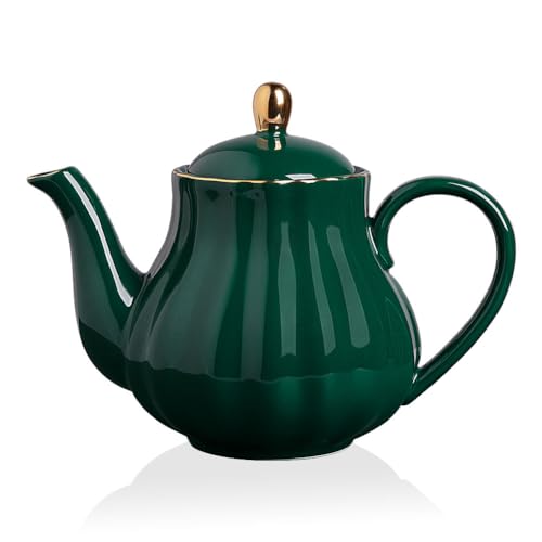 Sweejar Royal Teapot, Ceramic Tea Pot with Removable Stainless Steel Infuser, Blooming & Loose Leaf Teapot - 40 Ounce (Jade)