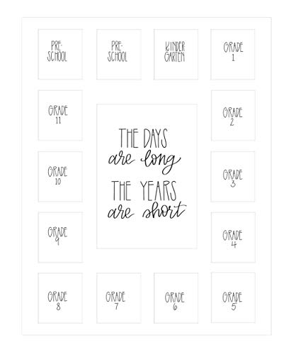 Image of All Things For Mom School Days Picture Mat with Multiple Openings - School Years Photo Collage - No Frame - 2 Pre-School & Kindergarten to 12th Grade (15 Photos, 2PreK - 12th White)