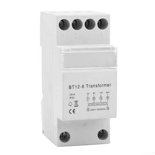 Zilimontt 8-24V AC Bell Transformer For Doorbell And Access Control Systems, 8VA Output With 35 Mm Rail Mount, For CE Approved And Compatible With Ring Video
