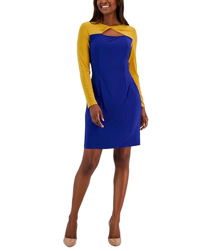 Kasper Womens Colorblock Knee-Length Sheath Dress Blue XL