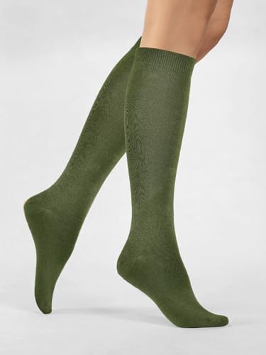 Image of COTTON DAY Women's Soft Combed Cotton Knee High Long Calf Dress Socks Seamless Toe Black White Gray Navy Blue Brown 3 Pack