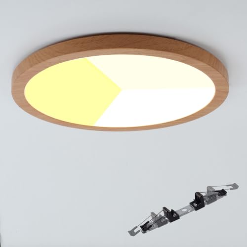 Alpinaluz Plafón LED Efecto Madera 24W Ø300mm – Downlight LED Empotrable o Superficie, Ultra Fino 17mm, 2400lm, CCT 3000K/4000K/6000K, Corte Ø65–270mm, IP44, Diseño Moderno Minimalista