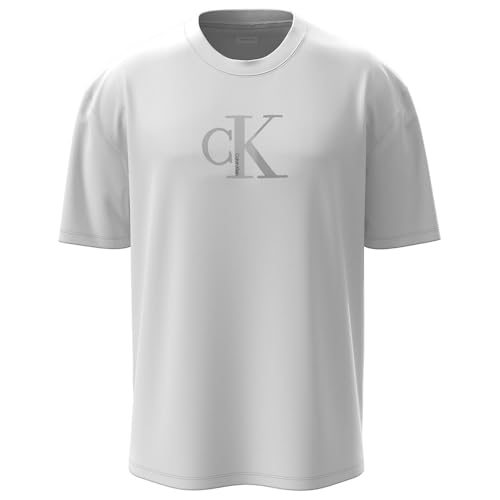 Calvin Klein Camiseta de Manga Corta Hombre Center Monogram Classic de algodón, Blanco (Brilliant White), L