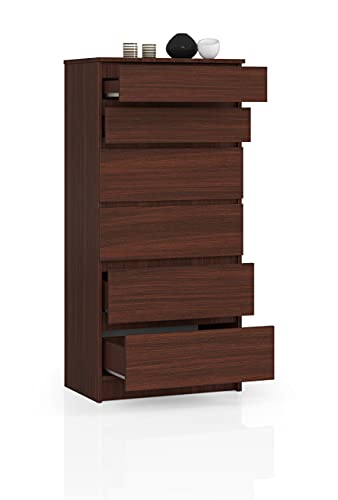 Cómoda con 6 cajones, aparador, armario multifunción, para salón, comedor, dormitorio, 60 x 130 x 40 cm (wengué)