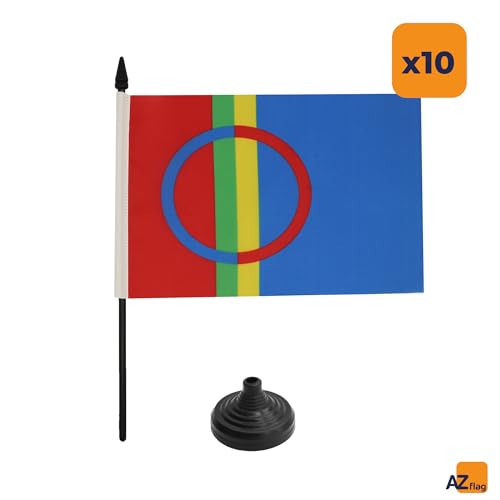 Drapeau Saami de table en polyester AZ FLAG avec socle noir résistant