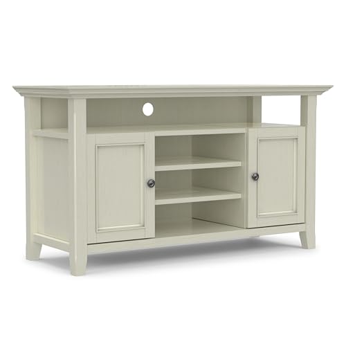 Image of SIMPLIHOME Amherst 54 inch Wide Solid Wood TV Stand in Antique White