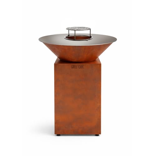 GRILL'CHIC - Pack Privilège Brasero Auvergnat Corten Normal Rond - Simple Cuve - Avec Bâche + Grille + Stop Food Inclus - À Assembler - Fabriqué en France...