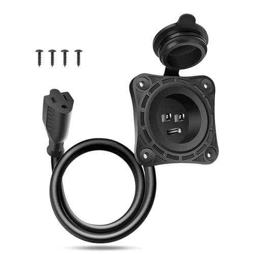MECESOR RV Shore Power Inlet 15 Amp 125V NEMA 5-15 AC Port Plug 18 Integrated Extension Cord Electrical Outlet Receptacle Box Heavy Duty Waterproof UL Electrical Adapter for RVs Camper Trailer Boat