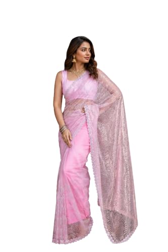 Monjolika Fashion Women's Soft Net Saree with Unstitched Blouse piece For Wedding, Festival(11404) Deal