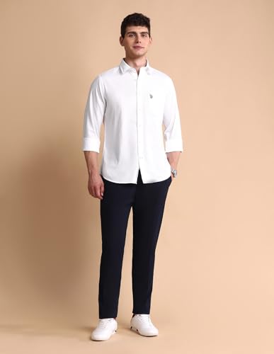 Image of U.S. Polo ASSN. Solid Tailored Fit Shirt for Men - 100% Cotton, Breathable & Comfortable, Full Sleeves Casual Shirt for Men