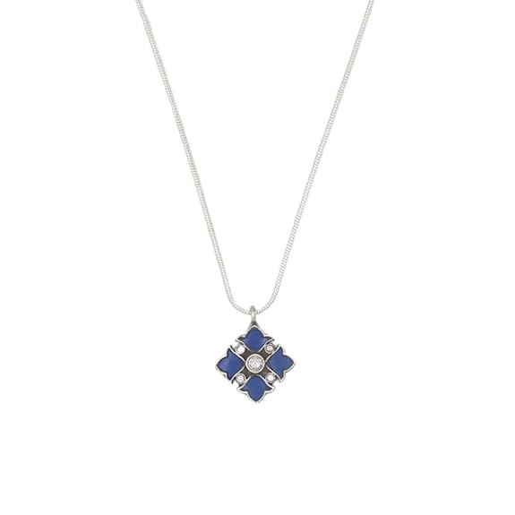 Sangeeta Boochra 925 Sterling Silver Blue Onyx Pendant with chain|Fine Jewellery for Women & Girls| Certificate of Authenticity and 925 Stamp | Handcrafted