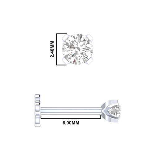 0.04 Ct Diamond Nose Stud 14K White Gold Nose Ring Internally Threaded 6 Mm Screw Back Hi Color #TOP5