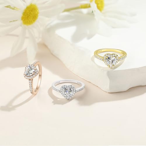 Elspeth 925 Sterling Silver Heart Engagement Ring for Women Heart Cut Cubic Zirconia Promise Ring Size 4-102