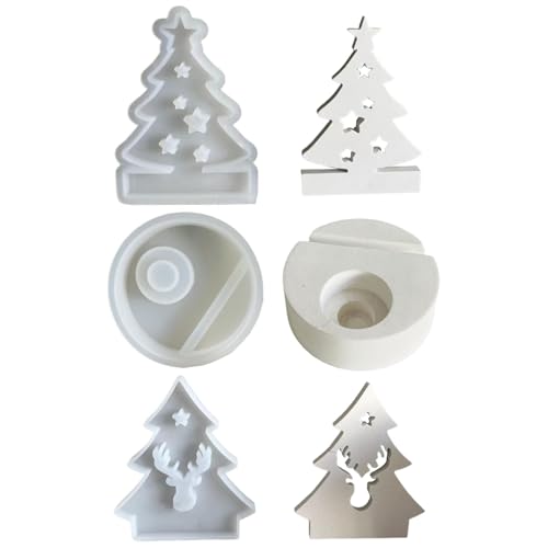 HunicandIU Pack of 3 Silicone Tree Moulds, Christmas Tree Tea Light Holder, Candle Moulds, Epoxy Resin Silicone Soap Mould, for Soap, Plaster, Crafts