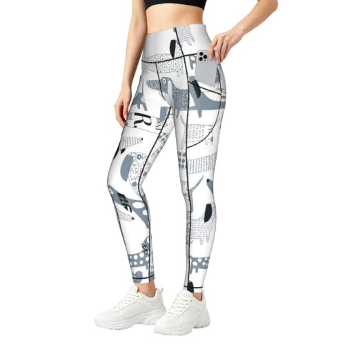 Pantalones de yoga holgados con estampado de perro salchicha para mujer, leggings cómodos
