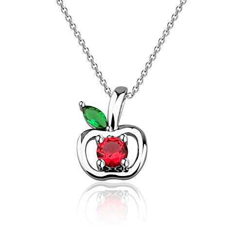 Zuo Bao Teacher Apple Pendant Necklace - Plated Silver Apple Leaf Pendant with Red & Green Zircon Stones - Thank You Gift for Teacher