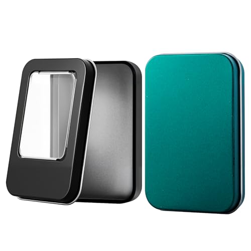 Image of Portable Universal Metal Storage Box, Mini Rectangular Empty Metal Tin with Lid for Storing Candy Jewelry Crafts (Greener+Black)