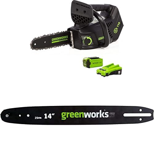 Image of Greenworks GD40TCSK2 Cordless Top Handle Chainsaw with Brushless Motor, 25cm Bar Length, 40V 2Ah Battery & Charger + Greenworks Original 25cm Guide Bar
