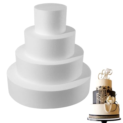 Gâteau, 4 pièces 4/6/8/10 Pouces Ensemble factice de gâteau Rond, Bloc de polystyrène léger réutilisable Bricolage pour l'affichage et la décoration...