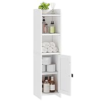 Lomojo Kleiner Badezimmer-Aufbewahrungsschrank, Eckschrank, Bodenschrank mit verstellbaren Regalen, freistehend, schmal, Badezimmer, Toilettenpapier-Organizer für kleine Räume (weiß)