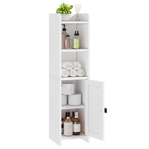 Small Bathroom Storage Cabinet Corner, 7.87”Dx7.87”Wx31.5”H Floor Cabinet with Adjustable Shelves, Freestanding Narrow Bathroom Toilet Paper Organizers for Small Spaces, White