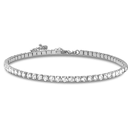 Aikooch Women Real White Gold Plated Rhinestone 1 Row Choker Necklace