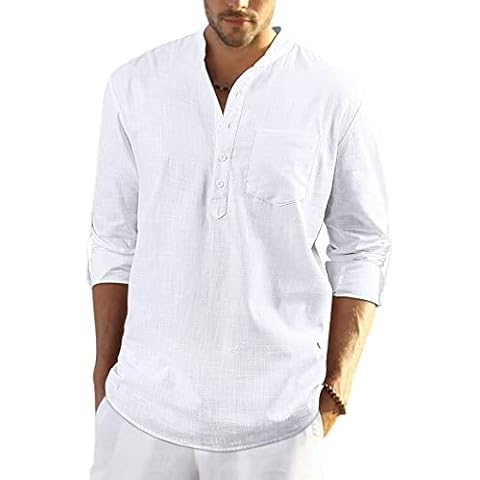 Enlision Lightweight Cotton Linen Henley Shirt Cover