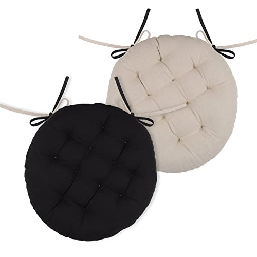 Stof - Galette de Chaise - Taille ø 38-100% Coton - Couleur Noir Lin - Modèle Duo - Qualité Exceptionnelle - Confortable et Élégant - Facile d'entretien