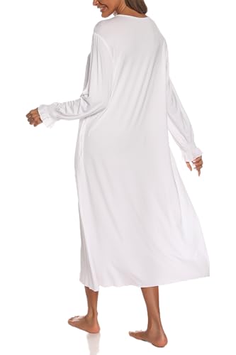 AVIIER Long Sleeve Nightgowns for Women Soft Cotton Victorian Night Gowns Ladies Sleepwear with Pockets4