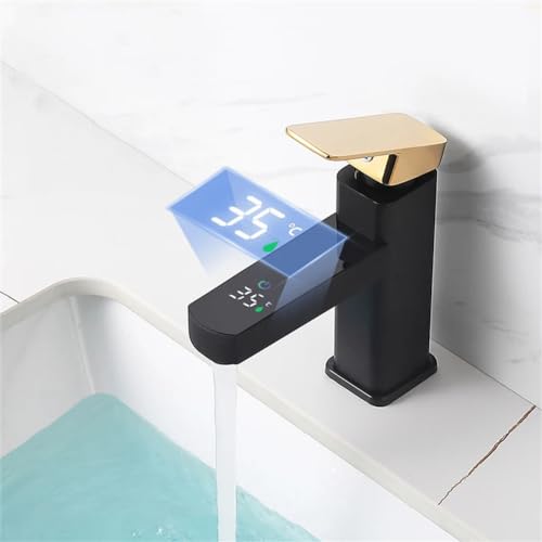 Robinet de bassin LED numerique noir mitigeur salle de bain eau chaude froide G3 8 haut