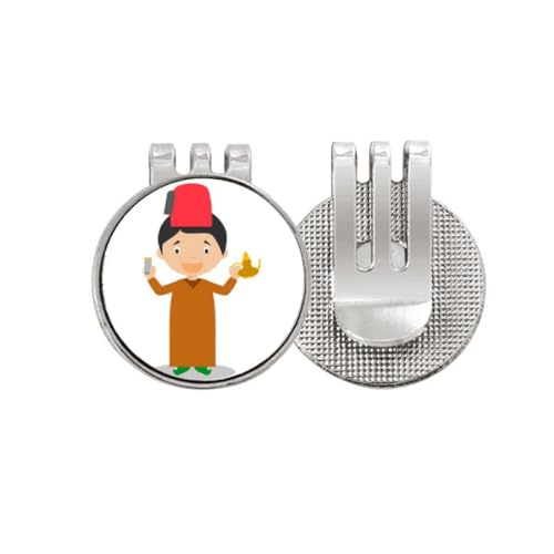 Marcador de pelotas de golf Red Hat Morocco con diseño Art Deco y dibujos animados