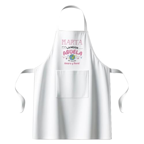 Kembilove® Delantal abuela personalizado con nombre | regalo original para la mejor abuela del mundo | detalle ideal para cumpleaños, día de la madre o navidad |delantal blanco con bolsillo