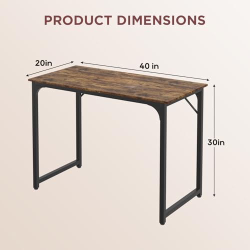 Image of PayLessHere | 39 Inch Computer Desk | Brown | Sturdy Office Desk | Metal Frame, Adjustable Feet | Water-Resistant, Scratchproof Surface | Writing Table for Home Office or Study | Pack of 1