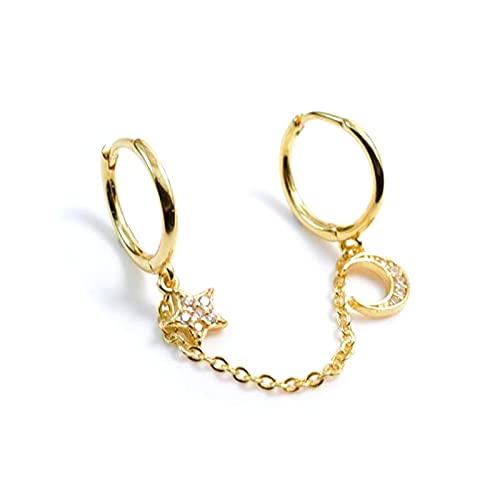 Piercing en zircon haute brillance et créoles pendantes lune étoile pour femme