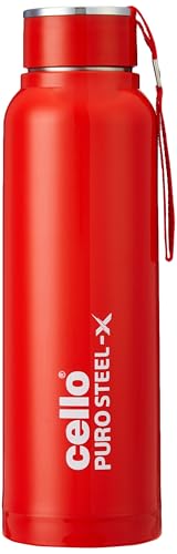 Image of CELLO Puro Steel-X Benz 1200 Insulated Water Bottle for Office 970 ml, Red | Easy to Carrying Loop, Wide Mouth Leak Proof & Rust Resistant Inner Steel Insulated Water Bottles for School Kids & Travel